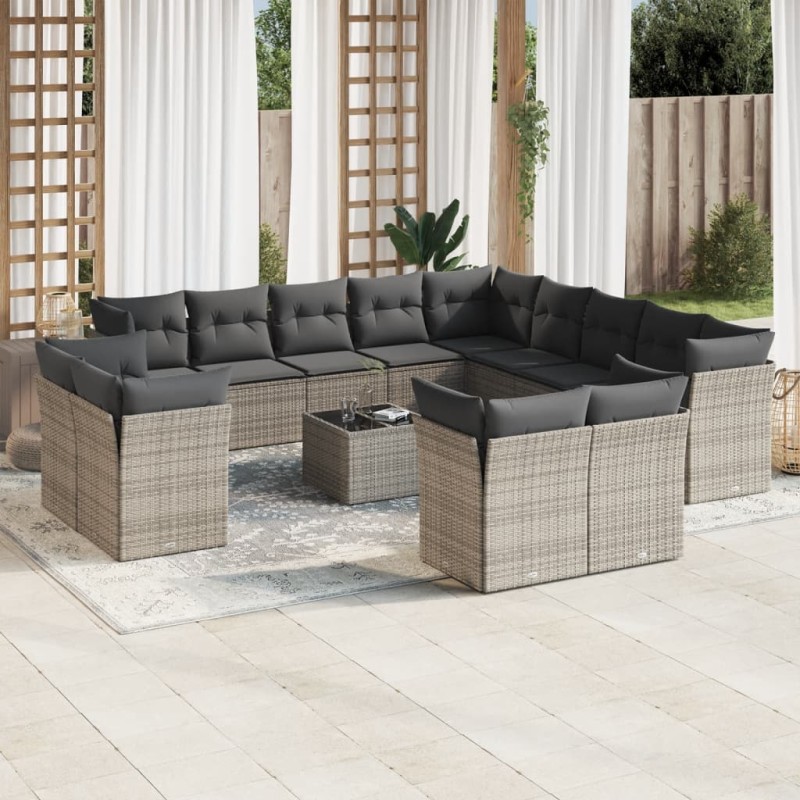vidaXL 14-tlg. Garten-Sofagarnitur mit Kissen Grau Poly Rattan vidaXL 14-tlg. Garten-Sofagarnitur mit Kissen Grau Poly Rattan