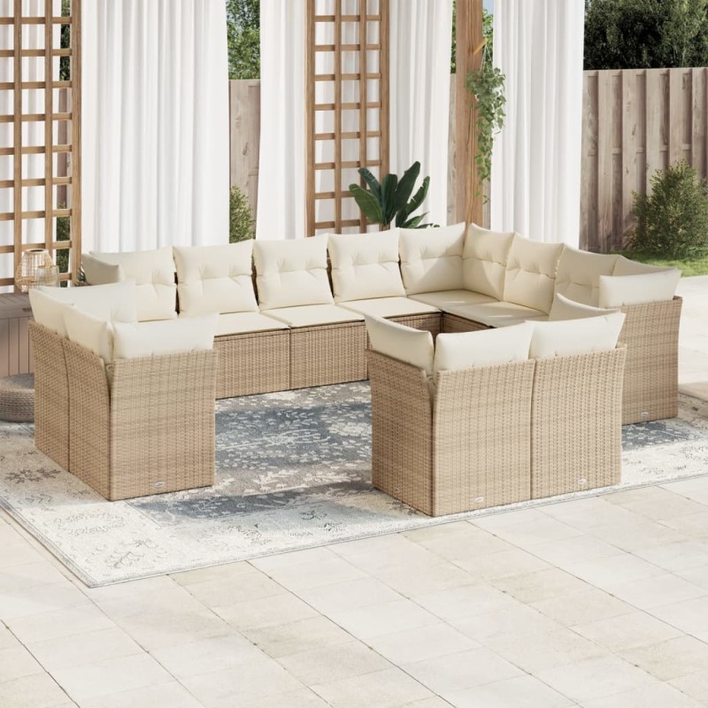 vidaXL 12-tlg. Garten-Sofagarnitur mit Kissen Beige Poly Rattan vidaXL 12-tlg. Garten-Sofagarnitur mit Kissen Beige Poly Rattan