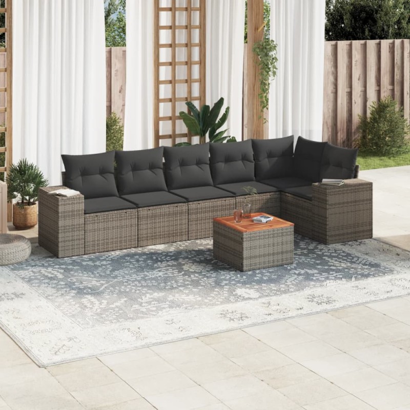 vidaXL 7-tlg. Garten-Sofagarnitur mit Kissen Grau Poly Rattan vidaXL 7-tlg. Garten-Sofagarnitur mit Kissen Grau Poly Rattan