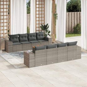 vidaXL 9-tlg. Garten-Sofagarnitur mit Kissen Grau Poly Rattan