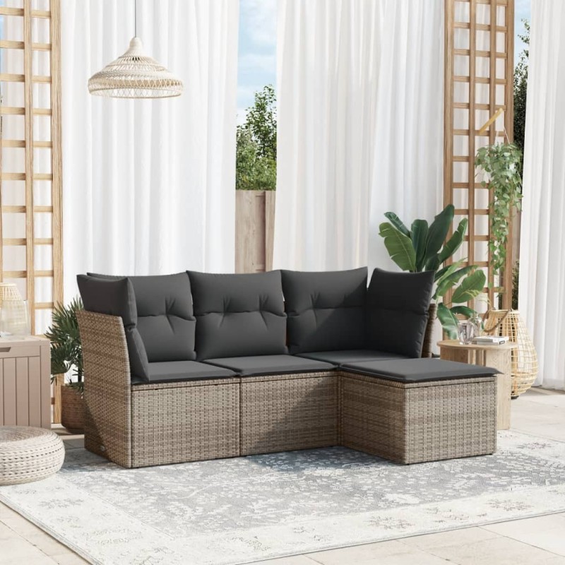 vidaXL 4-tlg. Garten-Sofagarnitur mit Kissen Grau Poly Rattan vidaXL 4-tlg. Garten-Sofagarnitur mit Kissen Grau Poly Rattan