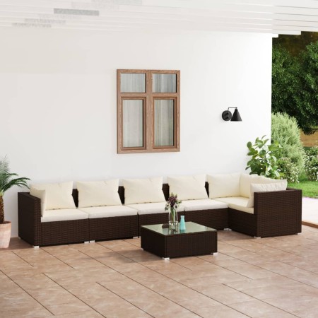 vidaXL 7-tlg. Garten-Lounge-Set mit Kissen Poly Rattan Braun