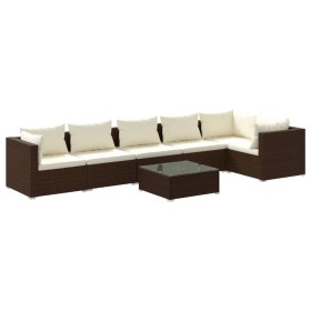 vidaXL 7-tlg. Garten-Lounge-Set mit Kissen Poly Rattan Braun