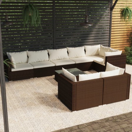 vidaXL 9-tlg. Garten-Lounge-Set mit Kissen Braun Poly Rattan