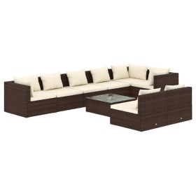 vidaXL 9-tlg. Garten-Lounge-Set mit Kissen Braun Poly Rattan