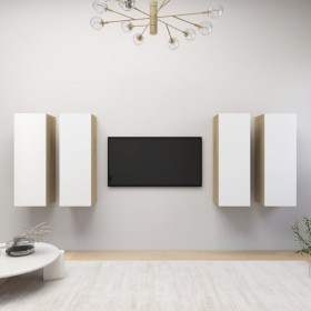 vidaXL TV-Schränke 4 Stk. Weiß Sonoma-Eiche 30,5x30x90cm Holzwerkstoff