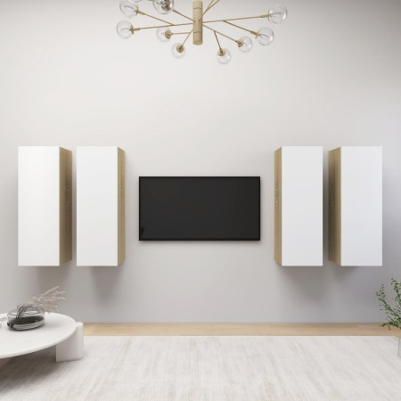 vidaXL TV-Schränke 4 Stk. Weiß Sonoma-Eiche 30,5x30x90cm Holzwerkstoff