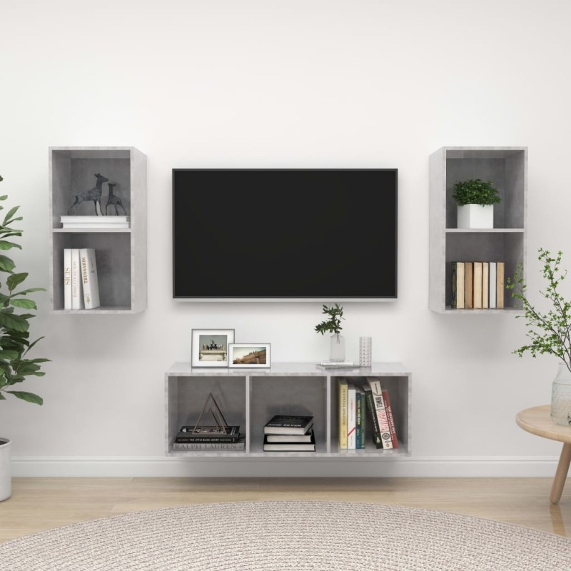 vidaXL 3-tlg. TV-Schrank-Set Betongrau Holzwerkstoff vidaXL 3-tlg. TV-Schrank-Set Betongrau Holzwerkstoff