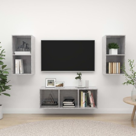 vidaXL 3-tlg. TV-Schrank-Set Betongrau Holzwerkstoff