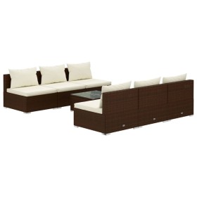 vidaXL 7-tlg. Garten-Lounge-Set mit Kissen Poly Rattan Braun
