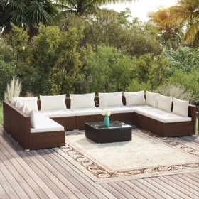 vidaXL 10-tlg. Garten-Lounge-Set mit Kissen Poly Rattan Braun