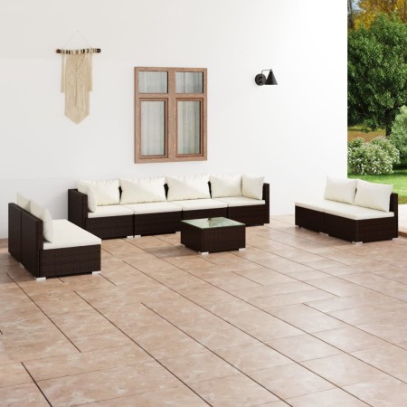 vidaXL 9-tlg. Garten-Lounge-Set mit Kissen Poly Rattan Braun