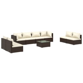 vidaXL 9-tlg. Garten-Lounge-Set mit Kissen Poly Rattan Braun
