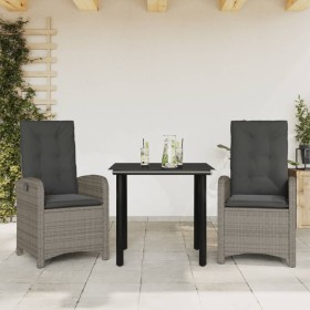 vidaXL 3-tlg. Garten-Essgruppe mit Kissen Grau Poly Rattan