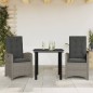 vidaXL 3-tlg. Garten-Essgruppe mit Kissen Grau Poly Rattan vidaXL 3-tlg. Garten-Essgruppe mit Kissen Grau Poly Rattan