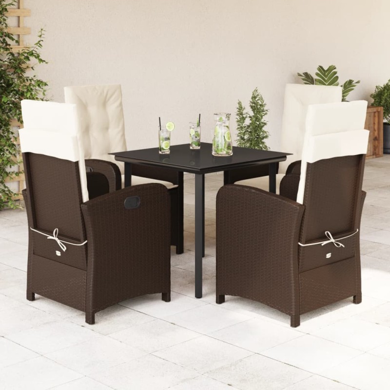 vidaXL 5-tlg. Garten-Essgruppe mit Kissen Braun Poly Rattan vidaXL 5-tlg. Garten-Essgruppe mit Kissen Braun Poly Rattan