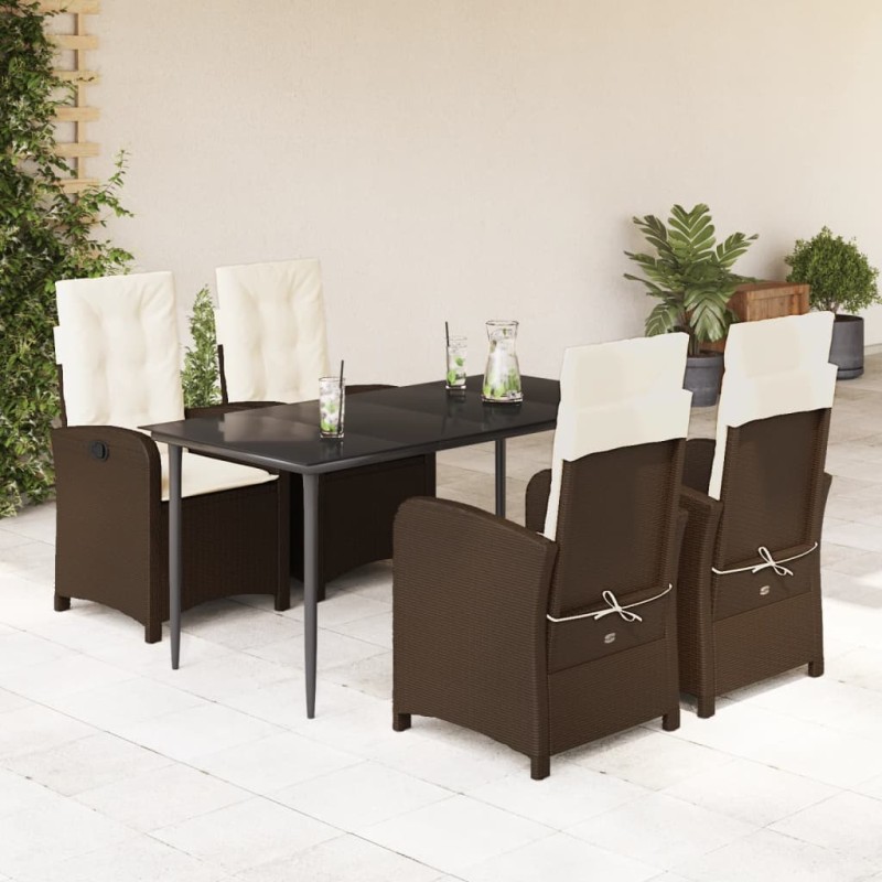 vidaXL 5-tlg. Garten-Essgruppe mit Kissen Braun Poly Rattan vidaXL 5-tlg. Garten-Essgruppe mit Kissen Braun Poly Rattan