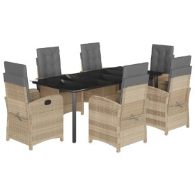 vidaXL 7-tlg. Garten-Essgruppe mit Kissen Beigemischung Poly Rattan