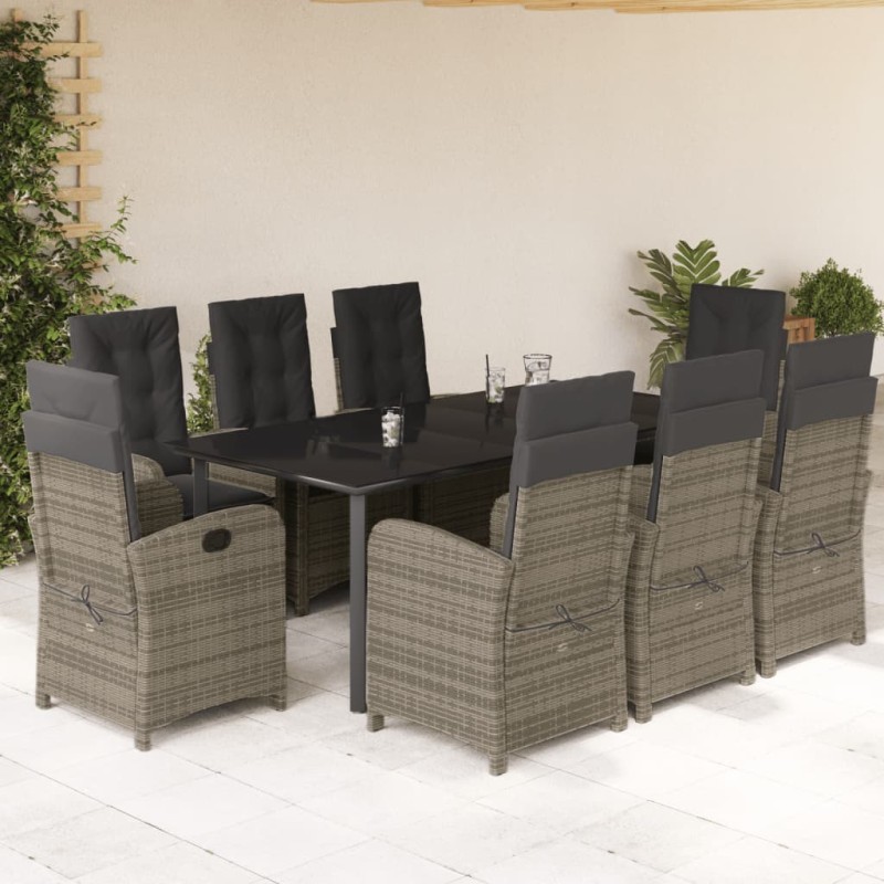 vidaXL 9-tlg. Garten-Essgruppe mit Kissen Grau Poly Rattan vidaXL 9-tlg. Garten-Essgruppe mit Kissen Grau Poly Rattan