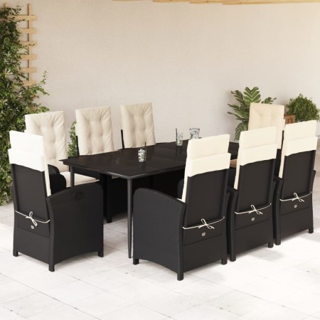 vidaXL 9-tlg. Garten-Essgruppe mit Kissen Schwarz Poly Rattan
