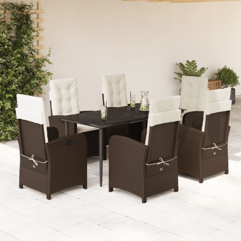 vidaXL 7-tlg. Garten-Essgruppe mit Kissen Braun Poly Rattan vidaXL 7-tlg. Garten-Essgruppe mit Kissen Braun Poly Rattan