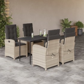 vidaXL 5-tlg. Garten-Essgruppe mit Kissen Hellgrau Poly Rattan