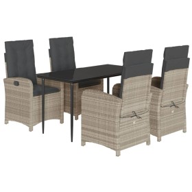 vidaXL 5-tlg. Garten-Essgruppe mit Kissen Hellgrau Poly Rattan