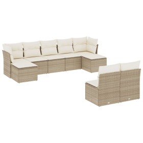vidaXL 9-tlg. Garten-Sofagarnitur mit Kissen Beige Poly Rattan