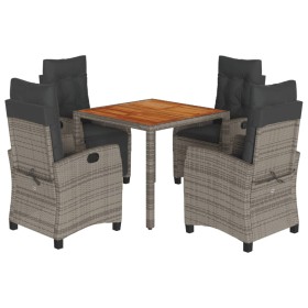 vidaXL 5-tlg. Garten-Essgruppe mit Kissen Grau Poly Rattan