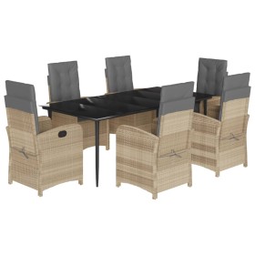 vidaXL 7-tlg. Garten-Essgruppe mit Kissen Beigemischung Poly Rattan