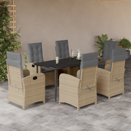 vidaXL 7-tlg. Garten-Essgruppe mit Kissen Beigemischung Poly Rattan