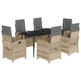 vidaXL 7-tlg. Garten-Essgruppe mit Kissen Beigemischung Poly Rattan