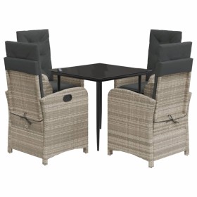 vidaXL 5-tlg. Garten-Essgruppe mit Kissen Hellgrau Poly Rattan