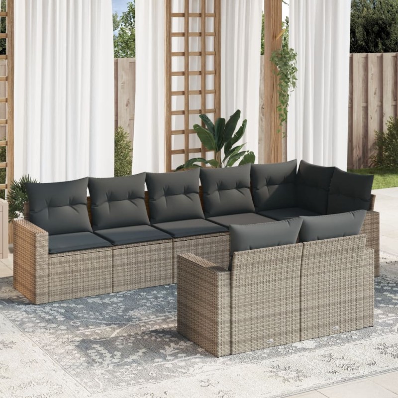vidaXL 8-tlg. Garten-Sofagarnitur mit Kissen Grau Poly Rattan vidaXL 8-tlg. Garten-Sofagarnitur mit Kissen Grau Poly Rattan