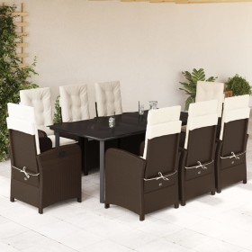 vidaXL 9-tlg. Garten-Essgruppe mit Kissen Braun Poly Rattan