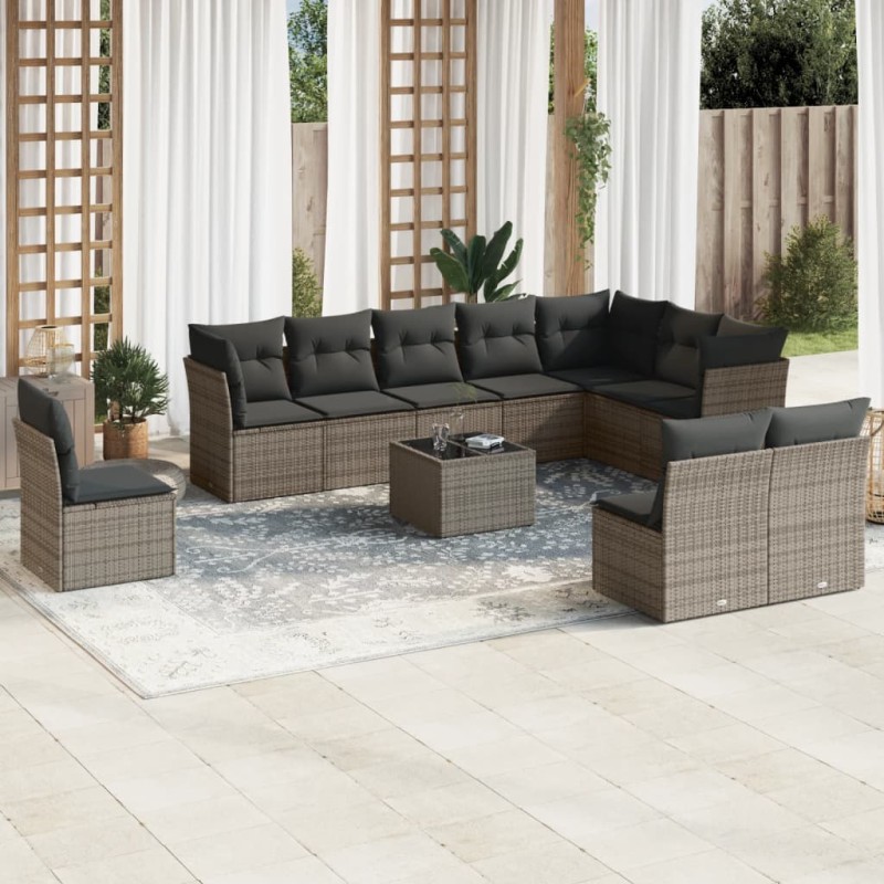 vidaXL 11-tlg. Garten-Sofagarnitur mit Kissen Grau Poly Rattan vidaXL 11-tlg. Garten-Sofagarnitur mit Kissen Grau Poly Rattan