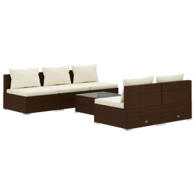 vidaXL 6-tlg. Garten-Lounge-Set mit Auflagen Poly Rattan Braun