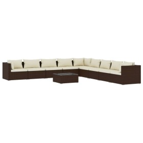 vidaXL 10-tlg. Garten-Lounge-Set mit Kissen Poly Rattan Braun