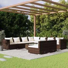 vidaXL 10-tlg. Garten-Lounge-Set mit Kissen Braun Poly Rattan