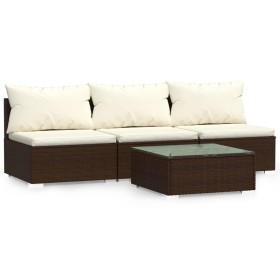 vidaXL 4-tlg. Garten-Lounge-Set mit Kissen Braun Poly Rattan