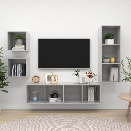 vidaXL 4-tlg. TV-Schrank-Set Betongrau Holzwerkstoff