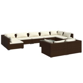 vidaXL 10-tlg. Garten-Lounge-Set mit Kissen Braun Poly Rattan