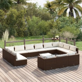 vidaXL 14-tlg. Garten-Lounge-Set mit Kissen Braun Poly Rattan
