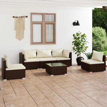 vidaXL 6-tlg. Garten-Lounge-Set mit Kissen Poly Rattan Braun