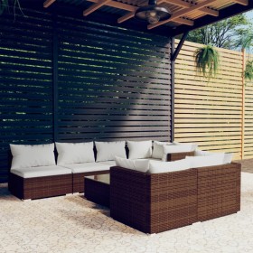 vidaXL 8-tlg. Garten-Lounge-Set mit Kissen Braun Poly Rattan