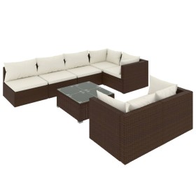 vidaXL 8-tlg. Garten-Lounge-Set mit Kissen Braun Poly Rattan