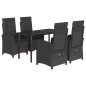 vidaXL 5-tlg. Garten-Essgruppe mit Kissen Schwarz Poly Rattan