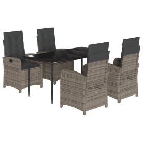 vidaXL 5-tlg. Garten-Essgruppe mit Kissen Grau Poly Rattan