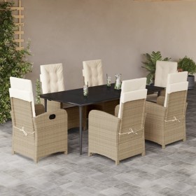 vidaXL 7-tlg. Garten-Essgruppe mit Kissen Beige Poly Rattan