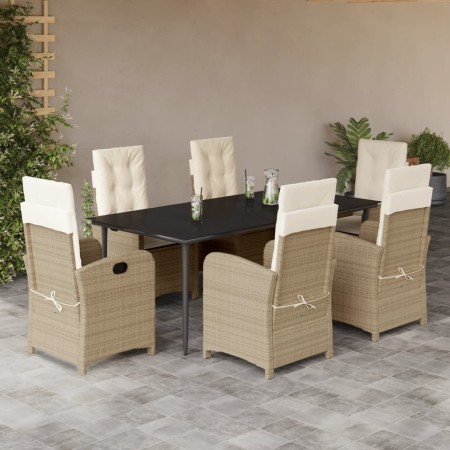vidaXL 7-tlg. Garten-Essgruppe mit Kissen Beige Poly Rattan